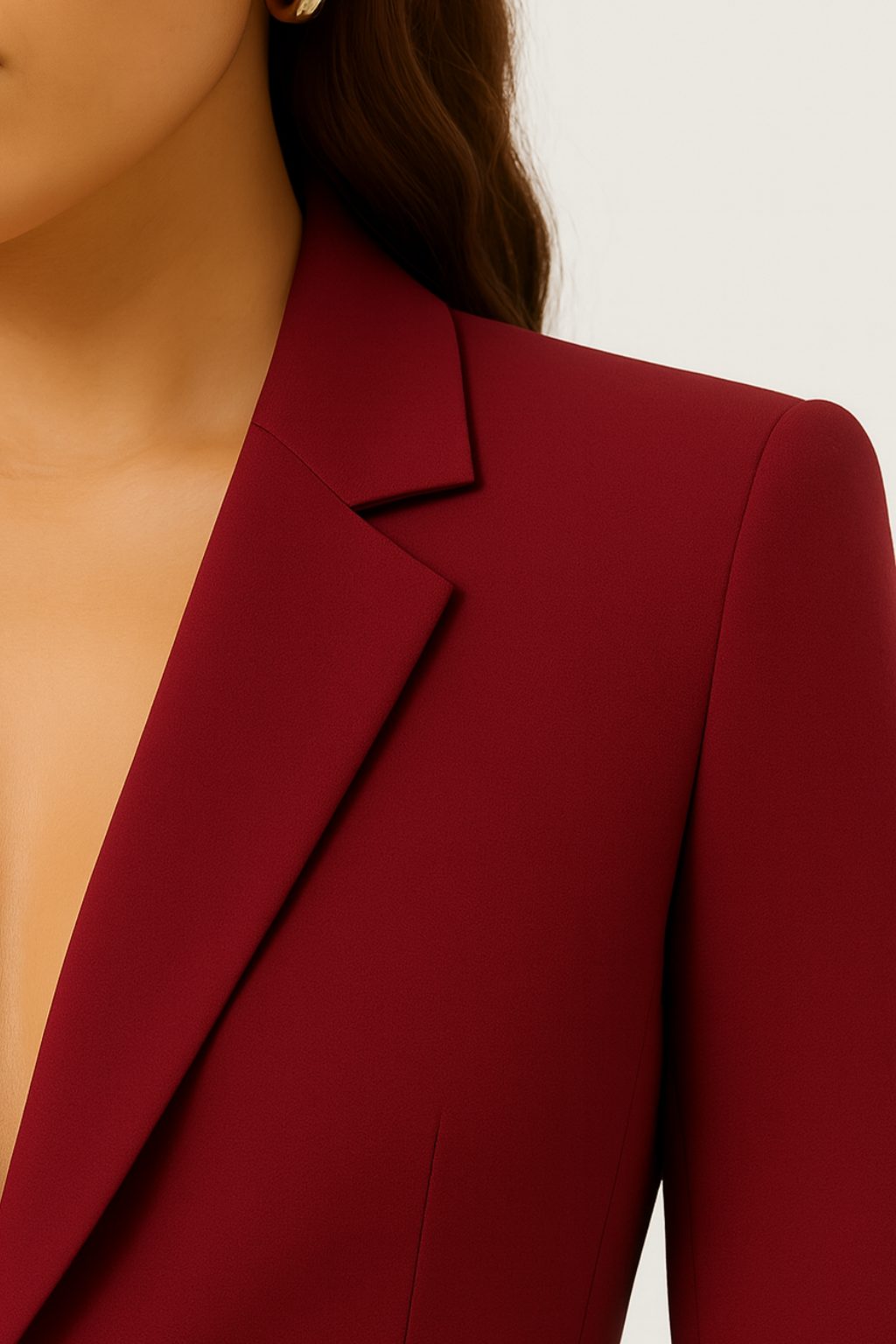 Women's Wine Red Crepe Tailored Blazer with Single Button and Lapels - Maisie London