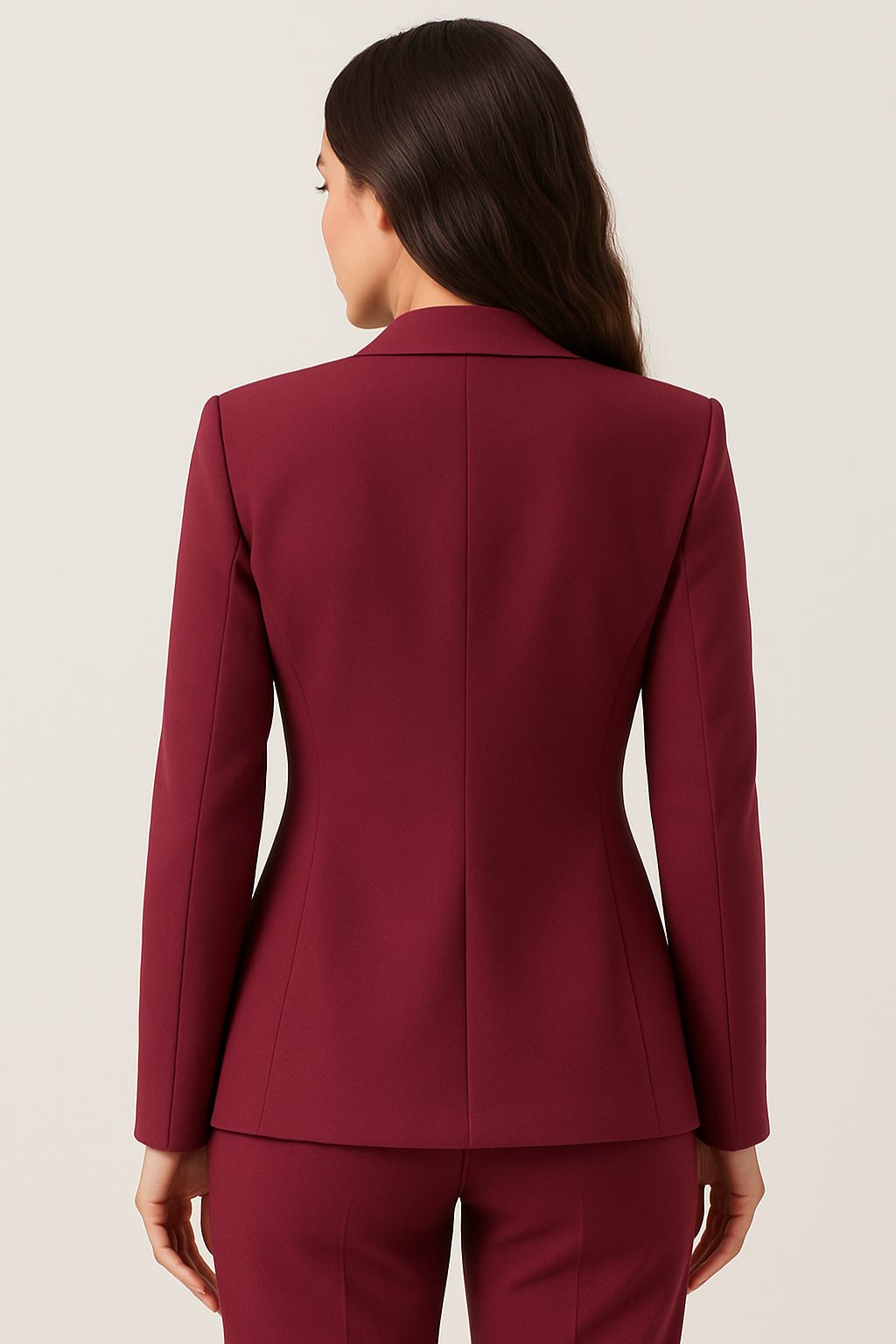 Women's Wine Red Crepe Tailored Blazer with Single Button and Lapels - Maisie London