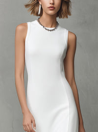 Women's White Maxi Dress with Sheer Tiered Hem and High Neck - Maisie London
