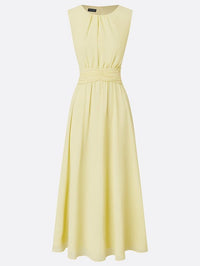 Women's Chiffon A-Line Maxi Dress with Ruched Waist and Crew Neck - Maisie London