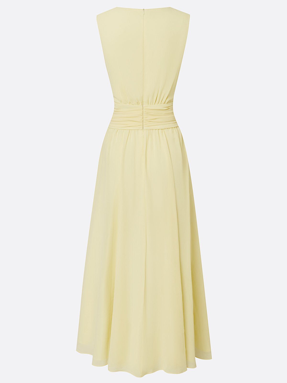 Women's Chiffon A-Line Maxi Dress with Ruched Waist and Crew Neck - Maisie London