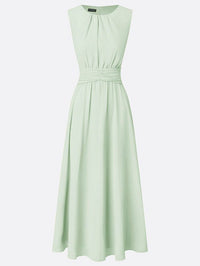 Women's Chiffon A-Line Maxi Dress with Ruched Waist and Crew Neck - Maisie London