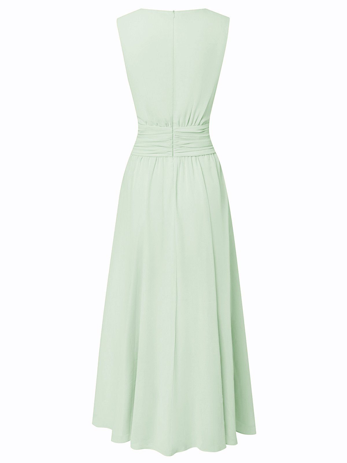 Women's Chiffon A-Line Maxi Dress with Ruched Waist and Crew Neck - Maisie London