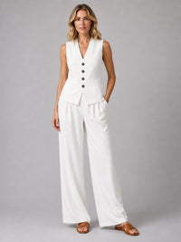 Women's Tailored Waistcoat and Wide-Leg Trouser Set with Pockets - Maisie London