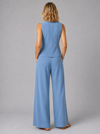 Women's Tailored Waistcoat and Wide-Leg Trouser Set with Pockets - Maisie London