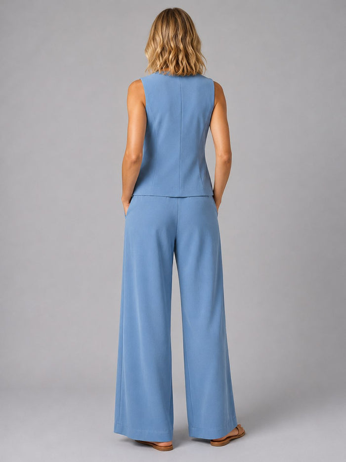 Women's Tailored Waistcoat and Wide-Leg Trouser Set with Pockets - Maisie London