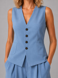 Women's Tailored Waistcoat and Wide-Leg Trouser Set with Pockets - Maisie London