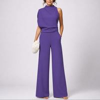 Women's Crepe Wide-Leg Jumpsuit with High Neck and Side Pockets - Maisie London