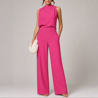 Women's Crepe Wide-Leg Jumpsuit with High Neck and Side Pockets - Maisie London