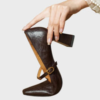 Women's Faux Leather Square-Toe Mary Jane Heels with Block Heel - Maisie London