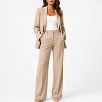 Women's Tailored Blazer and Straight-Leg Trouser Set with Pockets - Maisie London