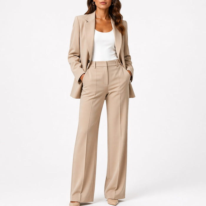 Women's Tailored Blazer and Straight-Leg Trouser Set with Pockets - Maisie London