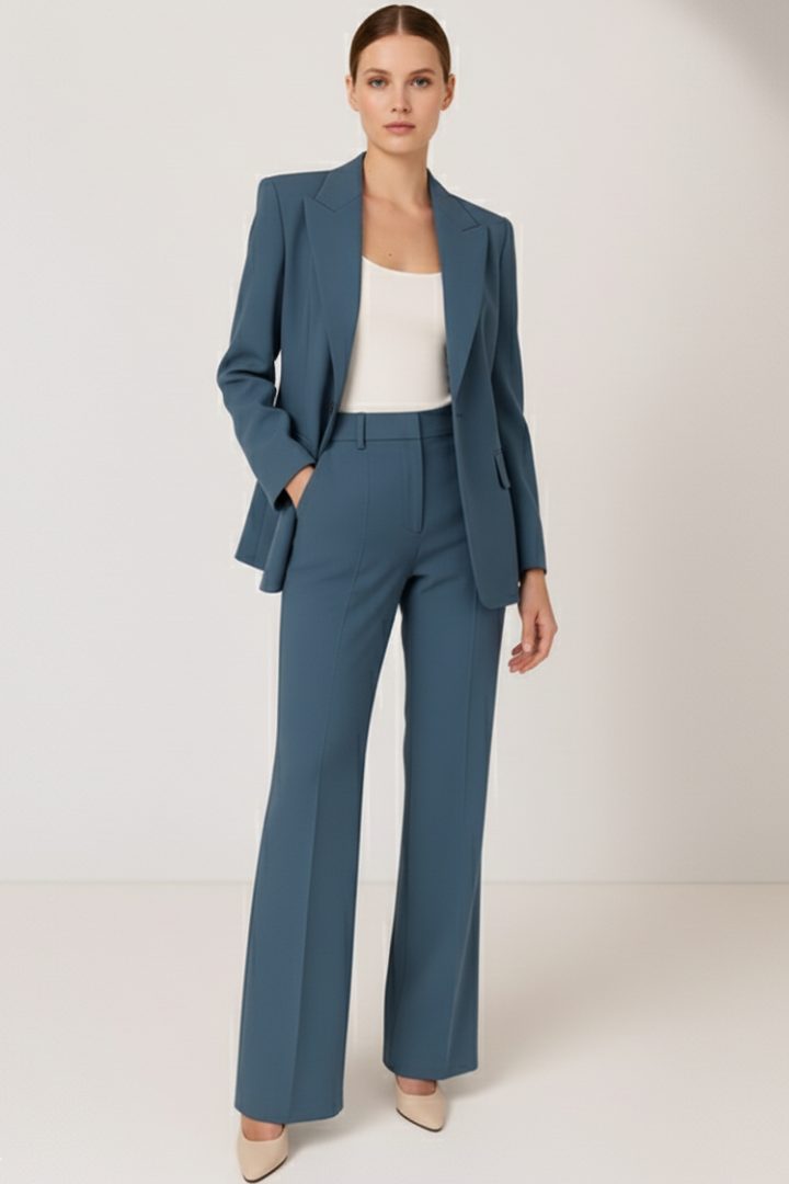 Women's Straight-Leg Trouser Suit Set with Notch Lapel Blazer - Maisie London