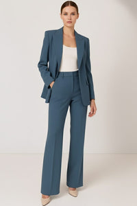 Women's Straight-Leg Trouser Suit Set with Notch Lapel Blazer - Maisie London