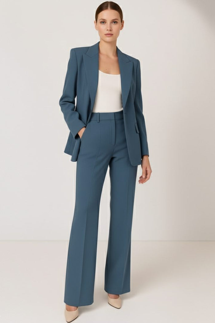 Women's Straight-Leg Trouser Suit Set with Notch Lapel Blazer - Maisie London