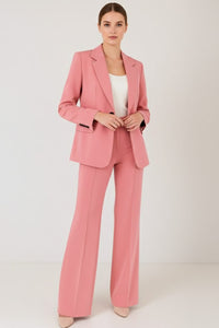 Women's Straight-Leg Trouser Suit Set with Notch Lapel Blazer - Maisie London