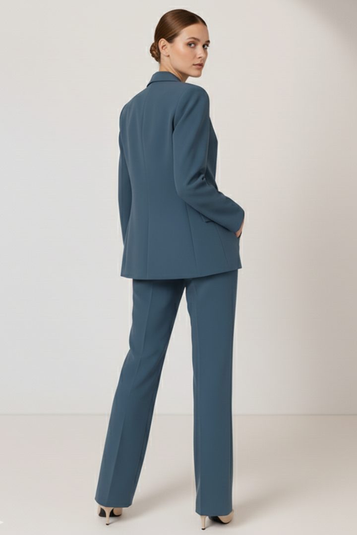 Women's Straight-Leg Trouser Suit Set with Notch Lapel Blazer - Maisie London