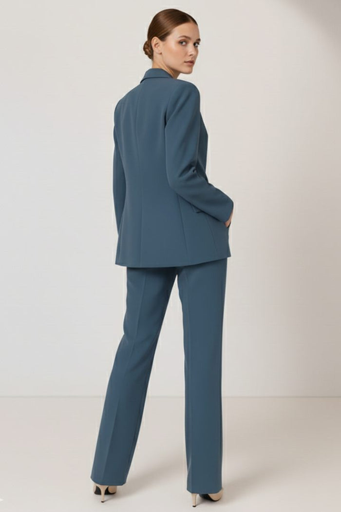 Women's Straight-Leg Trouser Suit Set with Notch Lapel Blazer - Maisie London