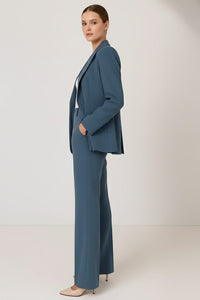 Women's Straight-Leg Trouser Suit Set with Notch Lapel Blazer - Maisie London