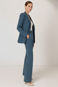 Women's Straight-Leg Trouser Suit Set with Notch Lapel Blazer - Maisie London