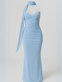Women's Jersey Strapless Maxi Dress with Choker and Ruched Bodice - Maisie London