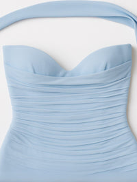Women's Jersey Strapless Maxi Dress with Choker and Ruched Bodice - Maisie London
