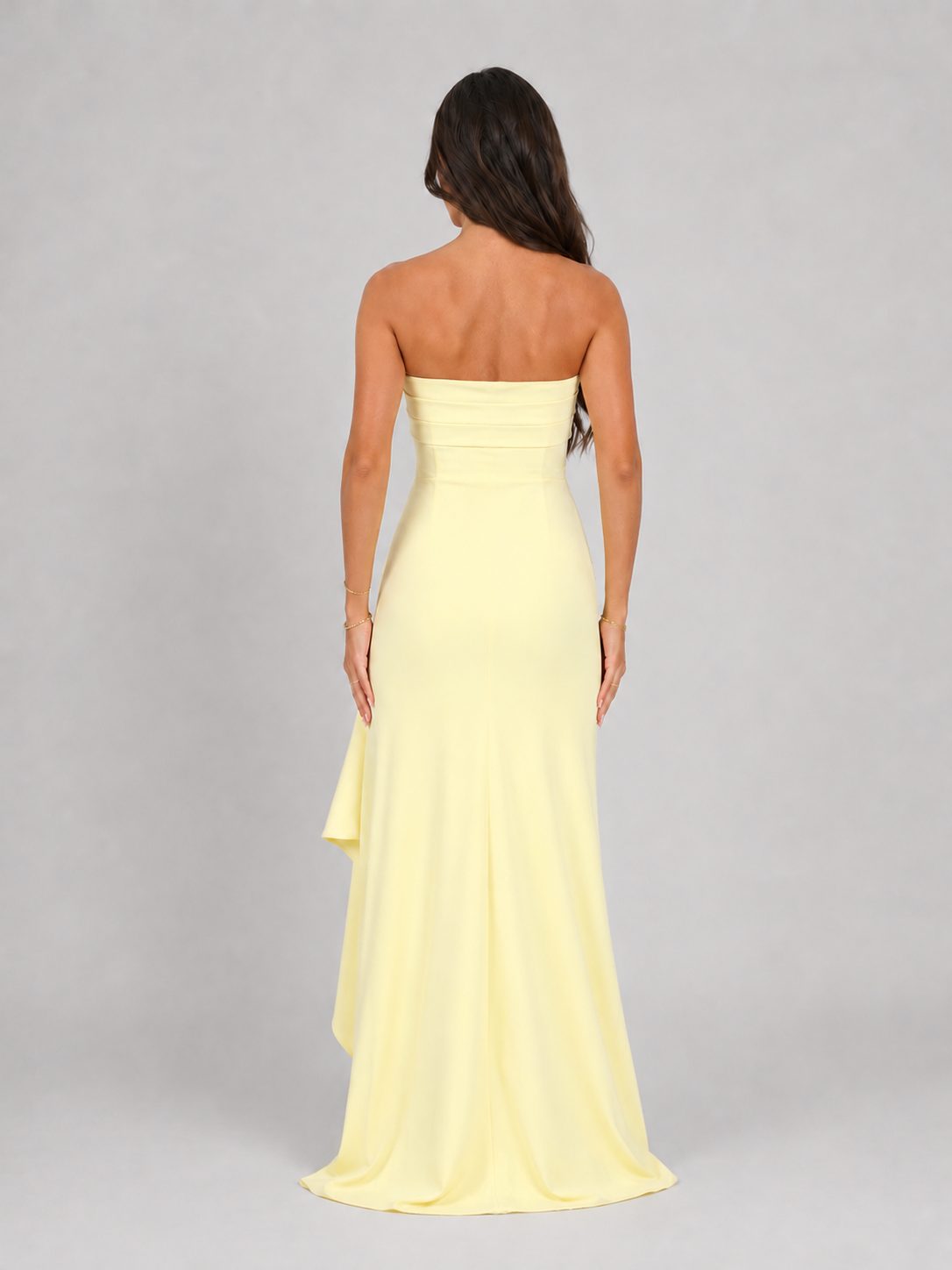 Women's Strapless Maxi Dress with Thigh-High Split and Ruched Waist - Maisie London