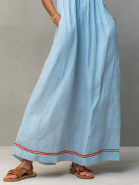Women's Striped Cotton-Look Maxi Dress with Straps and Pockets - Maisie London