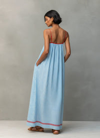 Women's Striped Cotton-Look Maxi Dress with Straps and Pockets - Maisie London