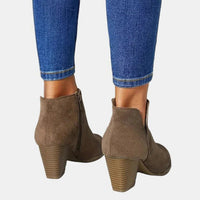 Women's Faux Suede Block Heel Ankle Boots with V-Cut and Side Zip - Maisie London