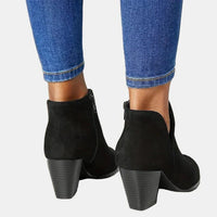 Women's Faux Suede Block Heel Ankle Boots with V-Cut and Side Zip - Maisie London