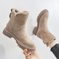 Women's Faux Suede Platform Ankle Boots with Fur Trim and Side Zip - Maisie London