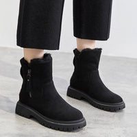 Women's Faux Suede Platform Ankle Boots with Fur Trim and Side Zip - Maisie London