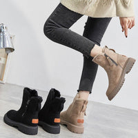 Women's Faux Suede Platform Ankle Boots with Fur Trim and Side Zip - Maisie London