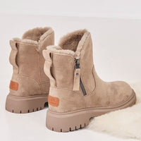 Women's Faux Suede Platform Ankle Boots with Fur Trim and Side Zip - Maisie London
