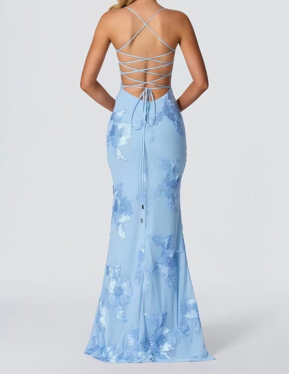 Women's Floral Appliqué Corset Maxi Dress with Lace-Up Back - Maisie London