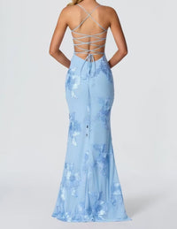 Women's Floral Appliqué Corset Maxi Dress with Lace-Up Back - Maisie London
