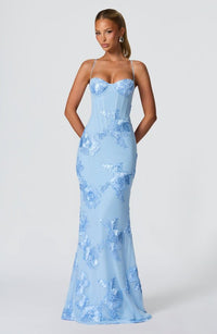 Women's Floral Appliqué Corset Maxi Dress with Lace-Up Back - Maisie London