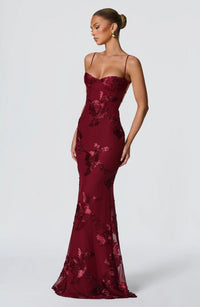 Women's Floral Appliqué Corset Maxi Dress with Lace-Up Back - Maisie London
