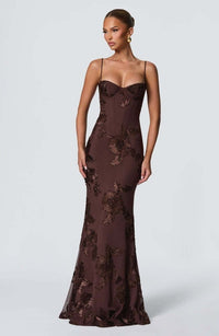 Women's Floral Appliqué Corset Maxi Dress with Lace-Up Back - Maisie London