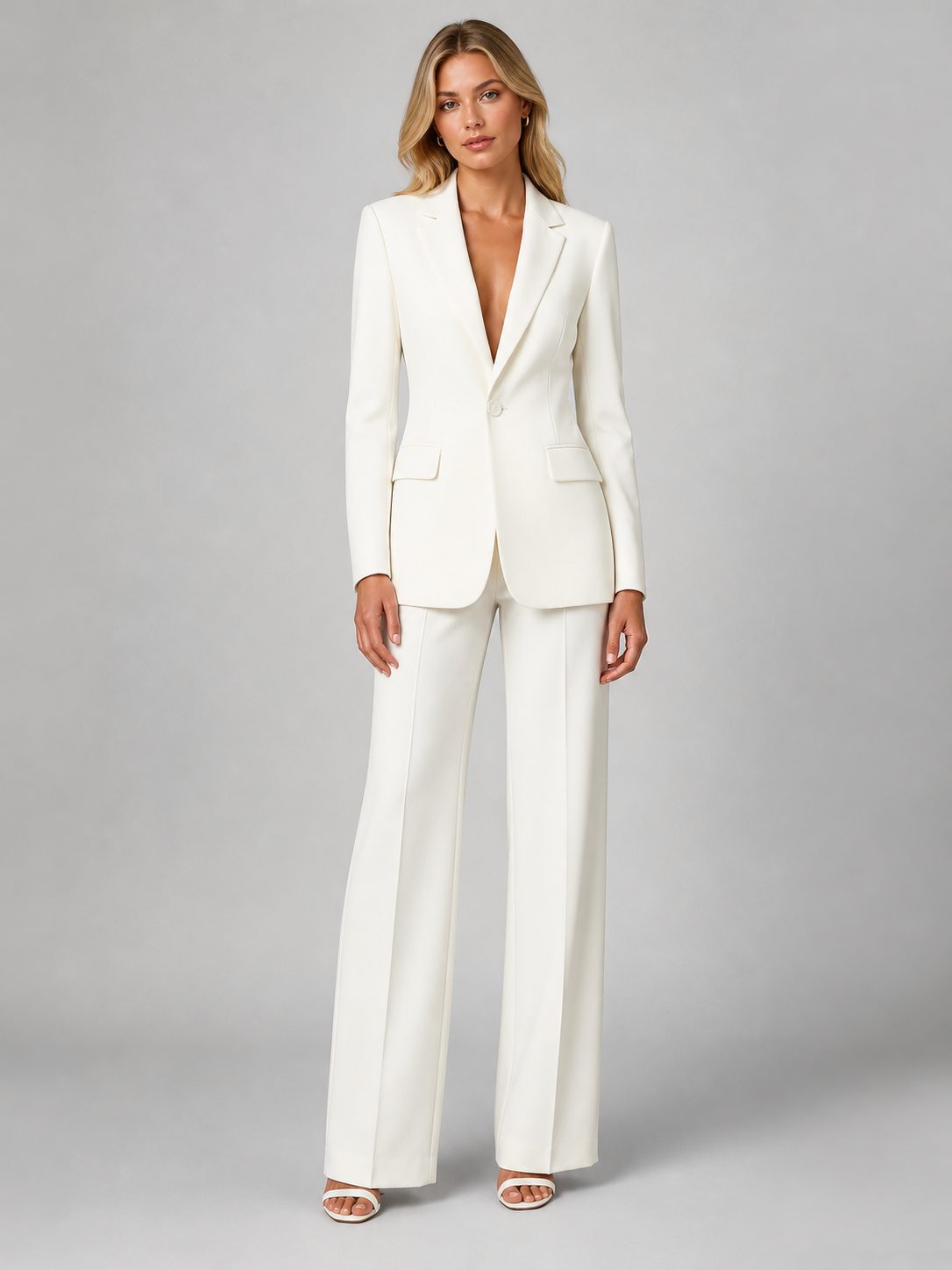 Women's Tailored Wide-Leg Trouser Suit Set with Single-Button Blazer - Maisie London