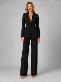 Women's Tailored Wide-Leg Trouser Suit Set with Single-Button Blazer - Maisie London
