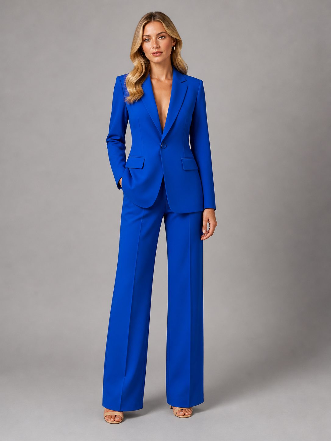 Women's Tailored Wide-Leg Trouser Suit Set with Single-Button Blazer - Maisie London