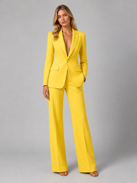 Women's Tailored Wide-Leg Trouser Suit Set with Single-Button Blazer - Maisie London