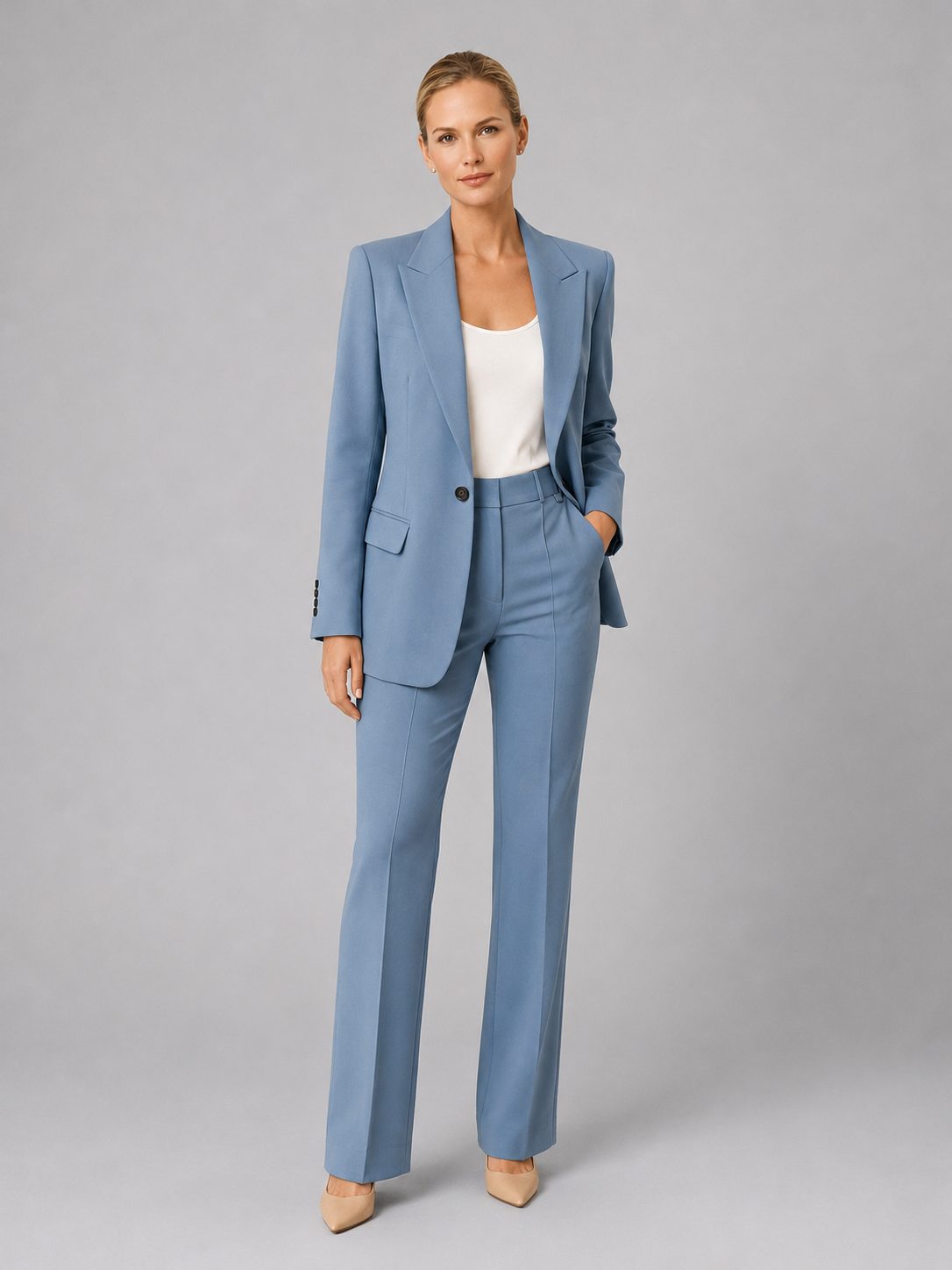 Women's Tailored Single-Breasted Blazer and Straight-Leg Trouser Set - Maisie London