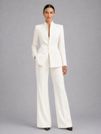 Women's Fitted Blazer and Flared Trouser Set with Stand Collar - Maisie London