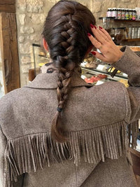 Women's Brown Wool-Look Relaxed Blazer with Tassel Fringe and Lapels - Maisie London