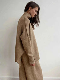 Women's Knitted Roll Neck Co-ord Set with Wide-Leg Trousers - Maisie London