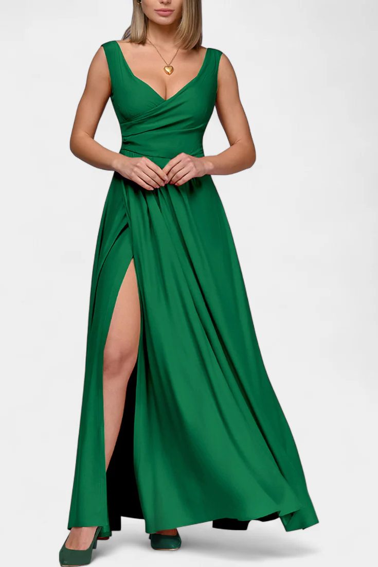 Women's Wrap Maxi Dress with V-Neck and High Side Split - Maisie London