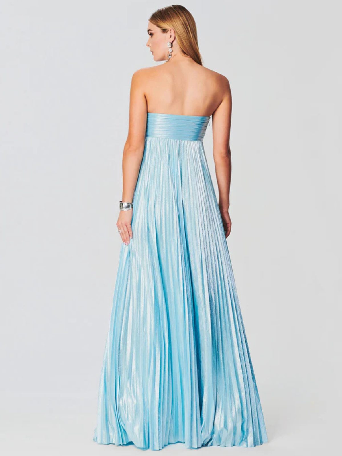 Women's Pleated Metallic Maxi Dress with Twist Front and Side Split - Maisie London